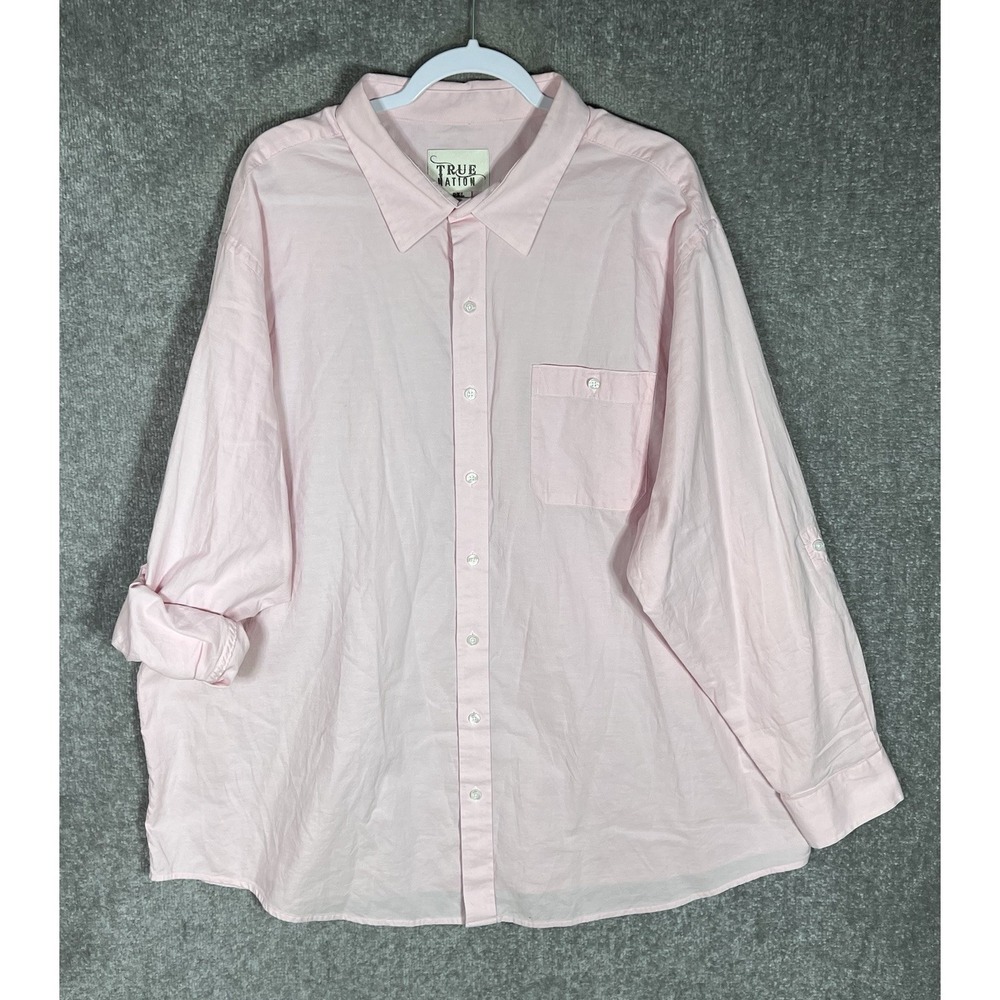 True Nation Long Sleeve Button Up Dress Shirt‎ Mens Size 2XL Pink Semi Sheer
